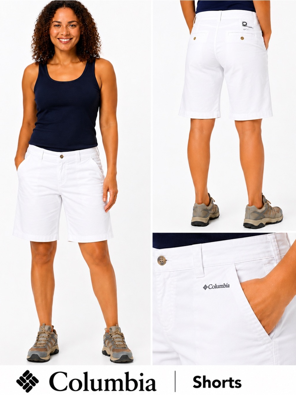 Columbia‎ Sportswear Womens White Pleated Chino Shorts High Rise Cotton Size 10